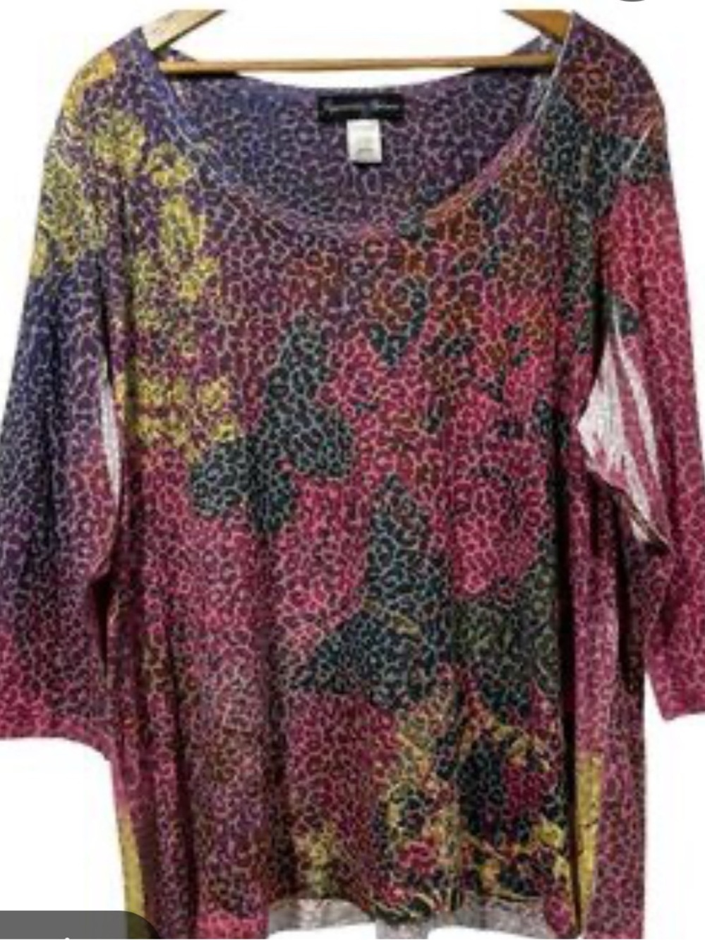 Leopard-Print Scoop Neck Long Sleeve Top in Pink Multi